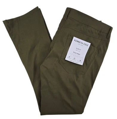 Pantalones Kenneth Cole Tech para Hombres 4 Vías Elastizados Golf Calce Ajustado Oliva Oscuro 36x32 Nuevos con Etiquetas Foto 1 de 4