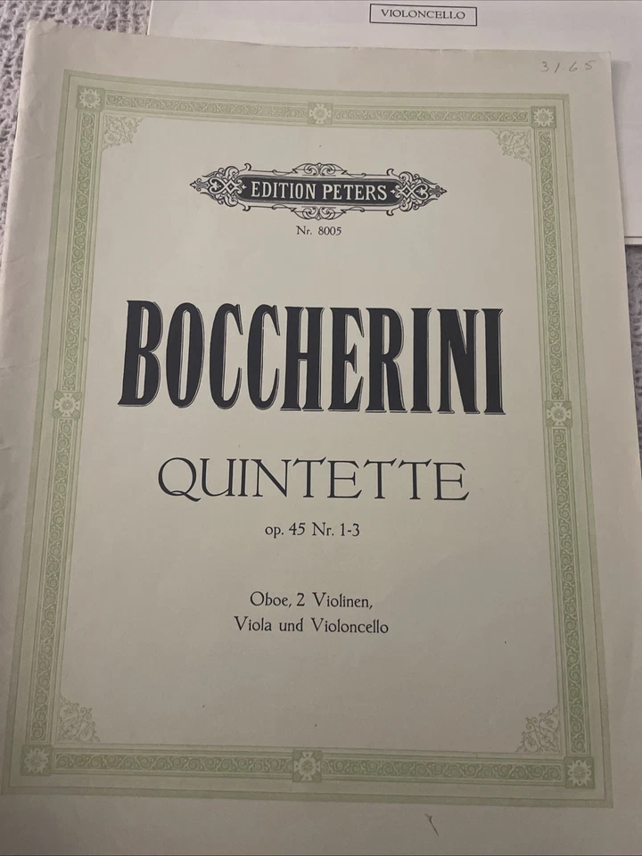 Boccherini Oboe Quintet.  All Parts. Edition Peters EUC - Image 1 of 4