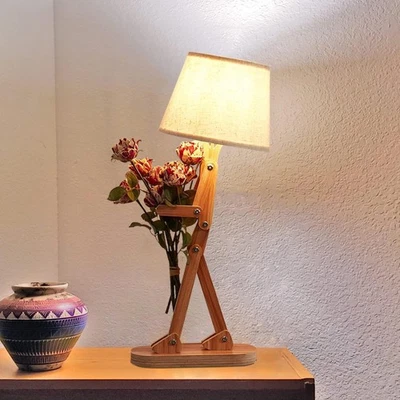 Lámpara de mesa con brazo oscilante para niños cabecera dormitorio lectura madera lámpara de escritorio creativa Fo Foto 1 de 4