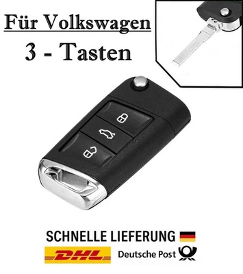 1x Ersatz Klappschlüssel Gehäuse für VW 3-Tasten PKW Fernbedienung KS56 - HU66 - Bild 1 von 4