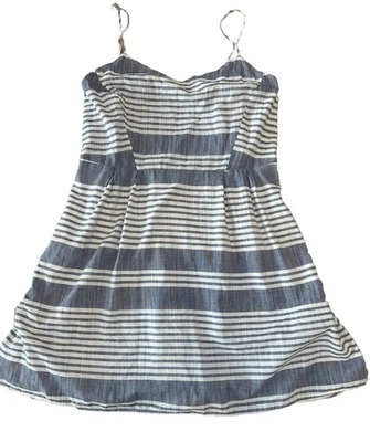 Niñas Antiguo Vestido Corto Azul Y Blanco Rayas Lino Correas Ajustables XL Foto 1 de 4