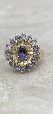 Anillo de diamantes y iolita 14K Foto 1 de 4