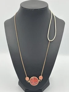 VTG- Henri Bendel Rose Gold And Cord With Coral Color Stone Pendant Necklace - Picture 1 of 7