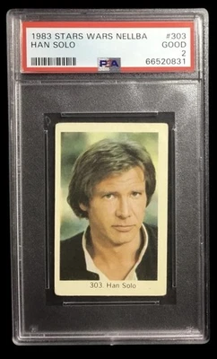 1983 star wars nellba #303 han solo; copyright SSP is on back PSA 2  (POP 2, 2^) - Imagem 1 de 4