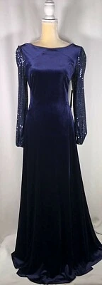 Arthur Tahari Dress Maxi 8 Gown Formal Evening Stretchy Velvet Blue New - Image 1 of 4
