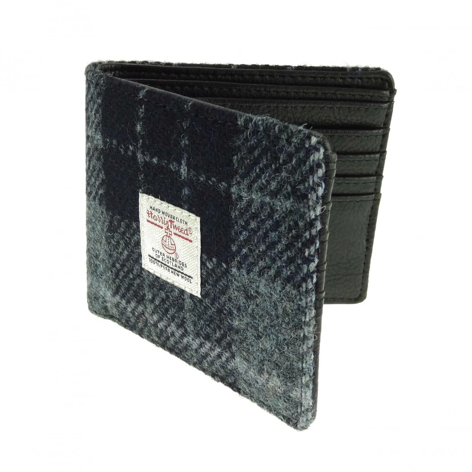 Glen Appin Grey & Black Tartan Check Harris Tweed Mens Gents Mull Wallet