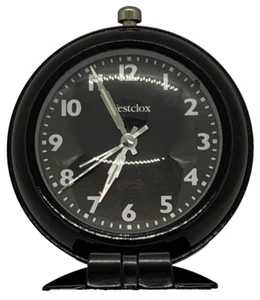 Westclox Black Analog Alarm Clock Battery Operated 4.5 in Art Deco Style Works - Picture 1 of 8