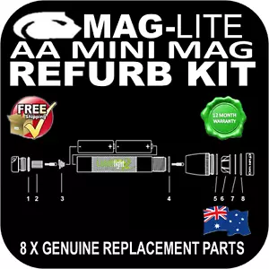 MAGLITE UPGRADE MINI AA 8 PIECE SERVICE KIT TORCH FLASHLIGHT GENUINE PARTS AU - Picture 1 of 11