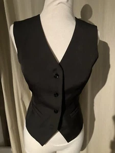 V-Neck 4-Button Black Ladies Vest Size S - Satin Lining So Cute! - Picture 1 of 9
