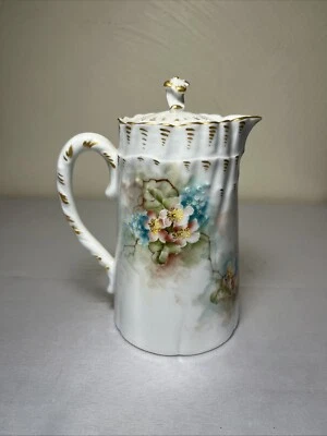 "Jarra de leche antigua pintada a mano firmada por China dama victoriana crema 6"" Francia" Foto 1 de 4