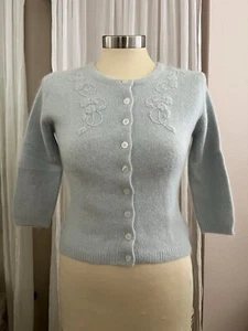 BEBE Moda Vintage Wool/Angora Powder Blue Button Up Sweater Medium - Picture 1 of 13