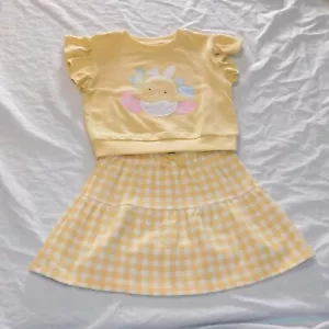 NEW Toddler Girl Easter Egg 2pce Outfit Skirt Shirt Chick Bunny Yellow 4T - Picture 1 of 4