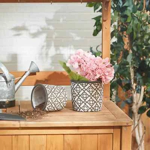 Dark Gray Lattice Cement Flower Pot Set Of 2 - Picture 1 of 3