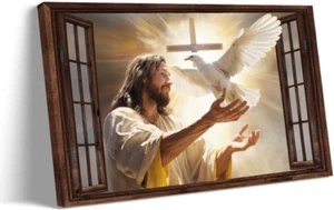 Jesus Wall Art Framed White Dove Poster Christian Wall Art God's Hand Pictures - Picture 1 of 12