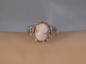 Anillo de cameo de filigrana de hoja de plata esterlina estilo vintage de 10 mm x 12 mm - Imagen 1 de 8