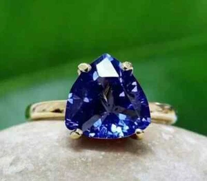 Anello tanzanite trilione set punte argento sterling 925 fatto a mano da donna regali - Foto 1 di 3