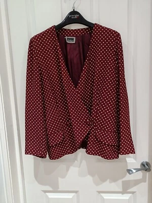 Vintage Luisa Spagnoli Polka Dot Burgundy Suit Jacket Size L Viscose Blend Italy - Image 1 of 4