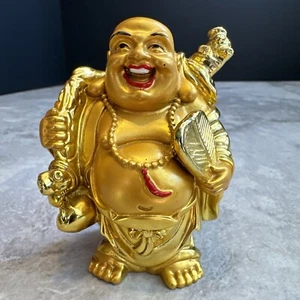 3,5" Happy Buddha goldfarbene Figur Statue - Bild 1 von 18