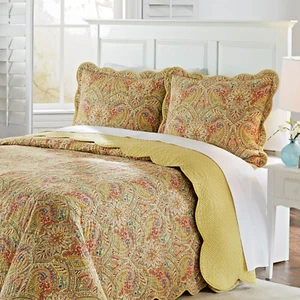 3-Pc Waverly Swept Away Berry King Scallop Bedspread Set Neutral Paisley Floral - Picture 1 of 5