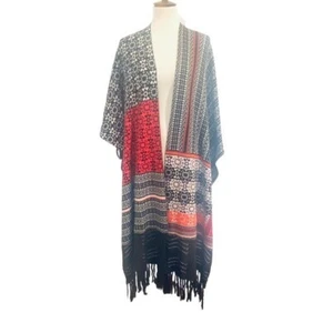 Sweet Sinnamon gewebter Baumwolle offener Poncho Pullover Schal Halstuch Fransen Einheitsgröße - Bild 1 von 10