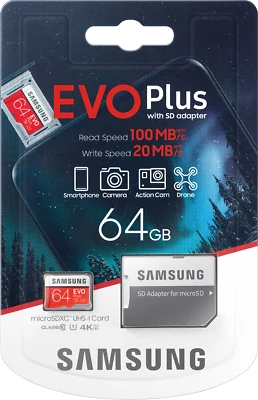 Micro SD Samsung EVO plus 64GB scheda Memoria 100MBs class 10 UHS-I MicroSD Card - Immagine 1 di 4