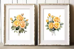 Floral Wall Art Print, Yellow Roses Set of 2 Art Prints, Home Decor Prints - Picture 1 of 2