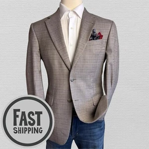JOS A BANK Mens Blazer Sport Coat Two Button Jacket 38R Beige/Gray Wool Suits - Picture 1 of 12