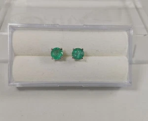 Emerald Natural Stud NEW 14K WG Certified 6.3mm 1.75TCW Round White Gold Earring - Picture 1 of 5