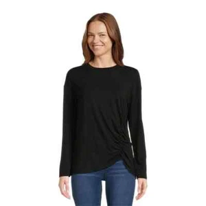 Time and Tru Womens Side Ruched Jersey Knit Top Long Sleeve 3XL 22 Black Soot - Picture 1 of 6