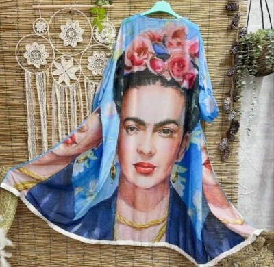 Boho Frida Kahlo Long Sheer Duster Kimono Cardigan Made In Italy  Plus Size  - Image 1 of 4