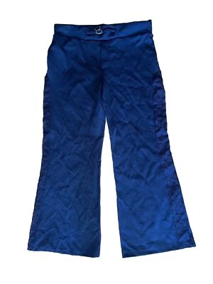 Pantalones Palazzo Anchos Negros Años 70 De Colección Poli Pull On Campana Parte Inferior Mujer Talla 15/16 Encaje Foto 1 de 4