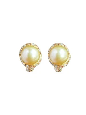 MAUBOUSSIN "Perle d'Or Mon Amour" 18K Yellow Gold Pearl & Diamonds Earrings - Image 1 of 4