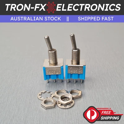 2PCS MTS-202 Light Blue 6-Pin DPDT ON-ON Toggle Switch 6A 125V/3A 250V - image 1 of 4