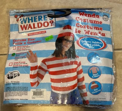 Where's Waldo Shirt Hat Glasses Costume NEW Womens M Medium Elope - Image 1 of 2