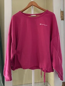 Champion French Terry Pink Cropped Drawstring Pullover Sweatshirt Women's 2XL - Picture 1 of 11