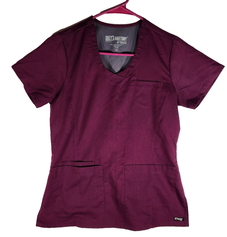 Grey's Anatomy By Barco 粉色磨砂上衣 V 领女式上衣 XS 超小磨砂膏 — 第 1/4 张图片
