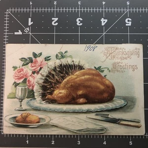 Antique "Thanksgiving Greetings' Postcard Turkey Roses Posted 1908 - Picture 1 of 3