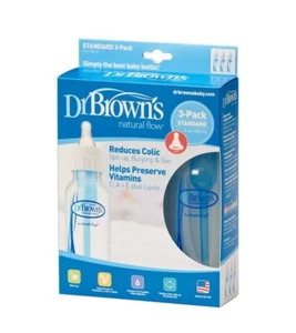 Dr. Brown's Natural Flow Clear Baby Bottles 3-Pack 8 Oz NEW - Picture 1 of 5