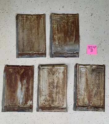 5 tejas antiguas galvanizadas para techo de hojalata de granero 9” x 14” rústico óxido metal en relieve Foto 1 de 4