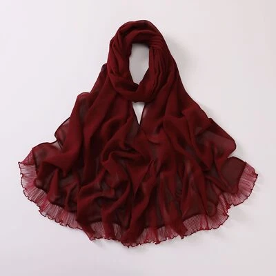 Pañuelo de gasa con volantes borde de encaje para mujeres musulmanas hiyab envolvente chal estola 185*70 cm Foto 1 de 4