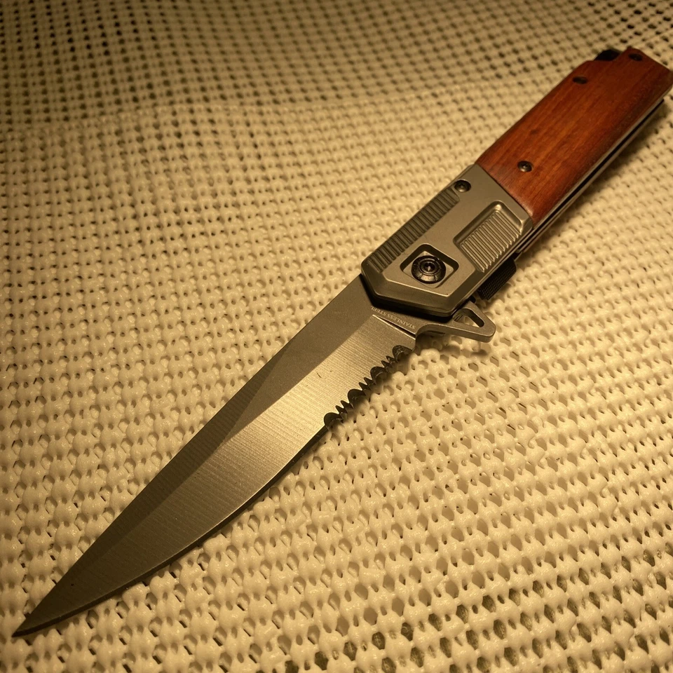 Деревянный карманный охотничий нож с пружинным ОТКРЫТЫМ лезвием 9 дюймов - Изображение 1 из 4