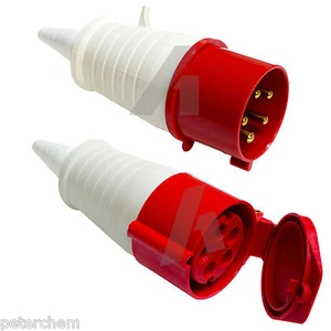 32 Amp 5 Pin Plug & Coupler Socket Waterproof IP44 3 Phase 415V 3P+N+E 32A Red - Picture 1 of 7