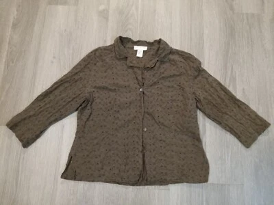 Don Caster Brown Button Down Shirt 3/4 Sleeve Collared Women's Size 16 Top L11 - Imagem 1 de 4