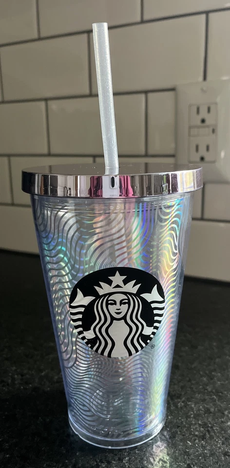 Starbucks 2014 16 oz vaso de taza fría ondas iridiscentes rosa púrpura Foto 1 de 4