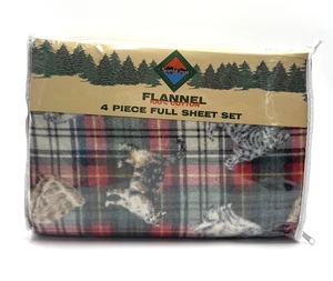 North Crest 4 Piece Plaid Cats Full Flannel Sheet Set Vintage - 100% Cotton - Picture 1 of 9