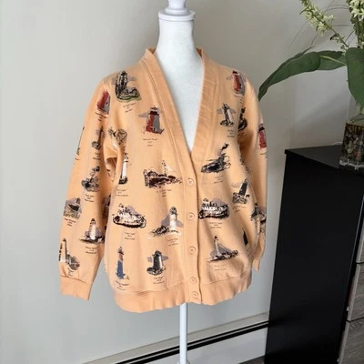 Cárdigan Suéter De Colección Lighthouse Point Para Mujer Talla L Naranja Melocotón Desteñido Abotonar Foto 1 de 4