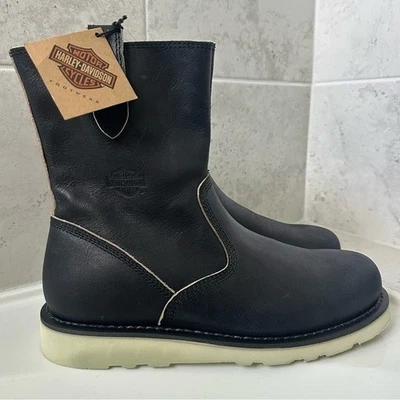 Harley-Davidson Men's Black and Cream Leather Boots Size 10.5 - Image 1 of 4