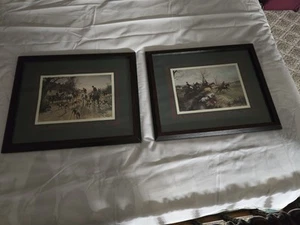 Paar Decorel gerahmte Kunstdrucke Fuchsjagd George Wright Pferde Wandbehang - Bild 1 von 7