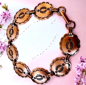 "Pulsera vintage de cobre con bordes festoneados 7""" - Imagen 1 de 9