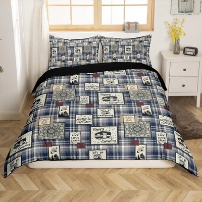 Buffalo Plaid Duvet Cover, Happy Camping Comforter Cover, Bohemian Mandala Fl... - Image 1 of 4